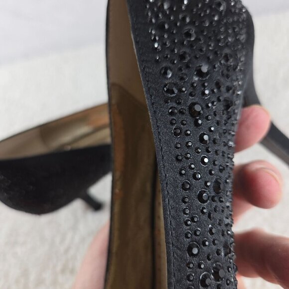 Embellished Black Evening Pump Sz 7.5 Adrienne Vittadini Open Toe 3" Heel Formal - Picture 16 of 16